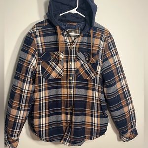 Legendary Outfitters Shirt Jacket Mens SMALL Blue Plaid Flannel Hoodie Shacket